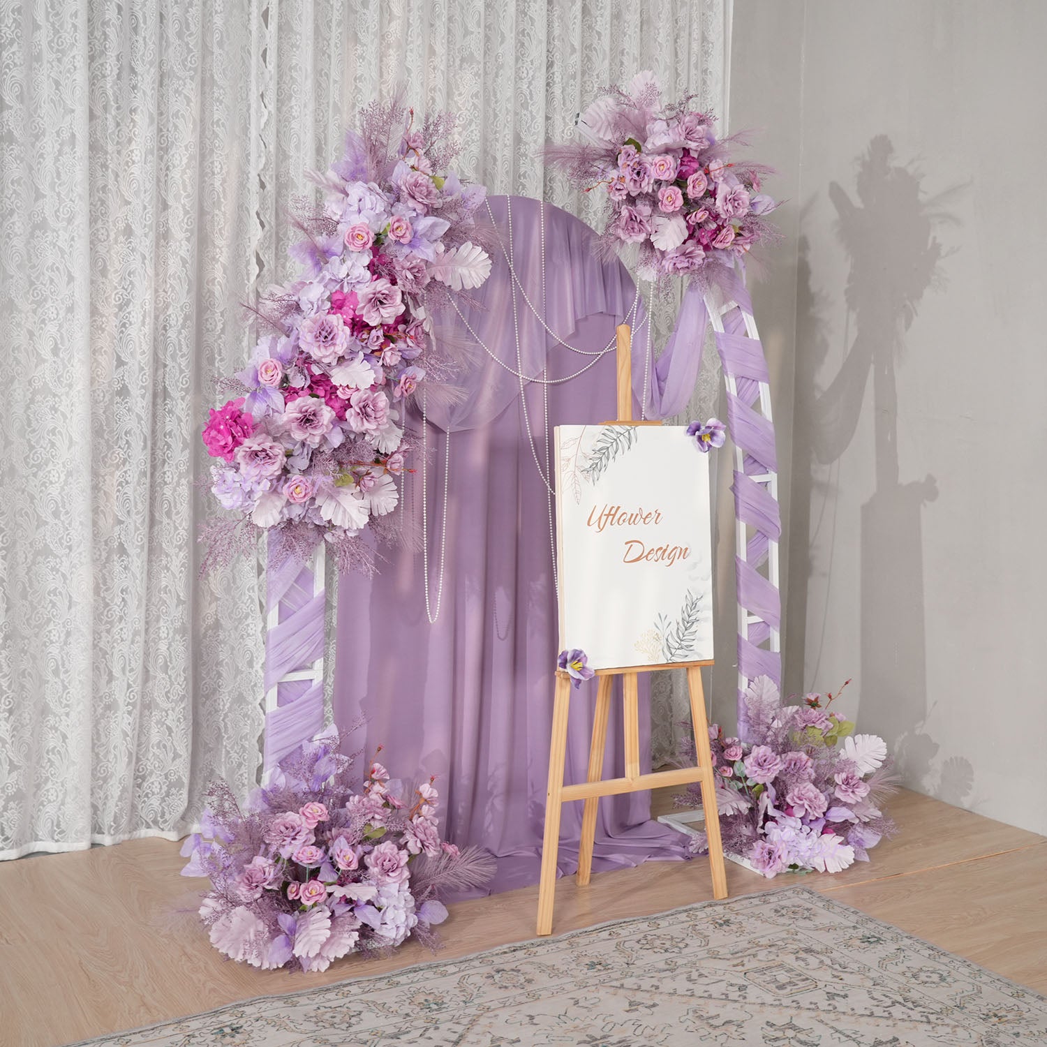 Uflower Purple Flower Arrangement Wedding Party Backdrop Floral Props